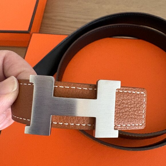 Hermes Mini Constance Etoupe and Black Reversible Silver Belt Sz 100 Never Used - Picture 10 of 12